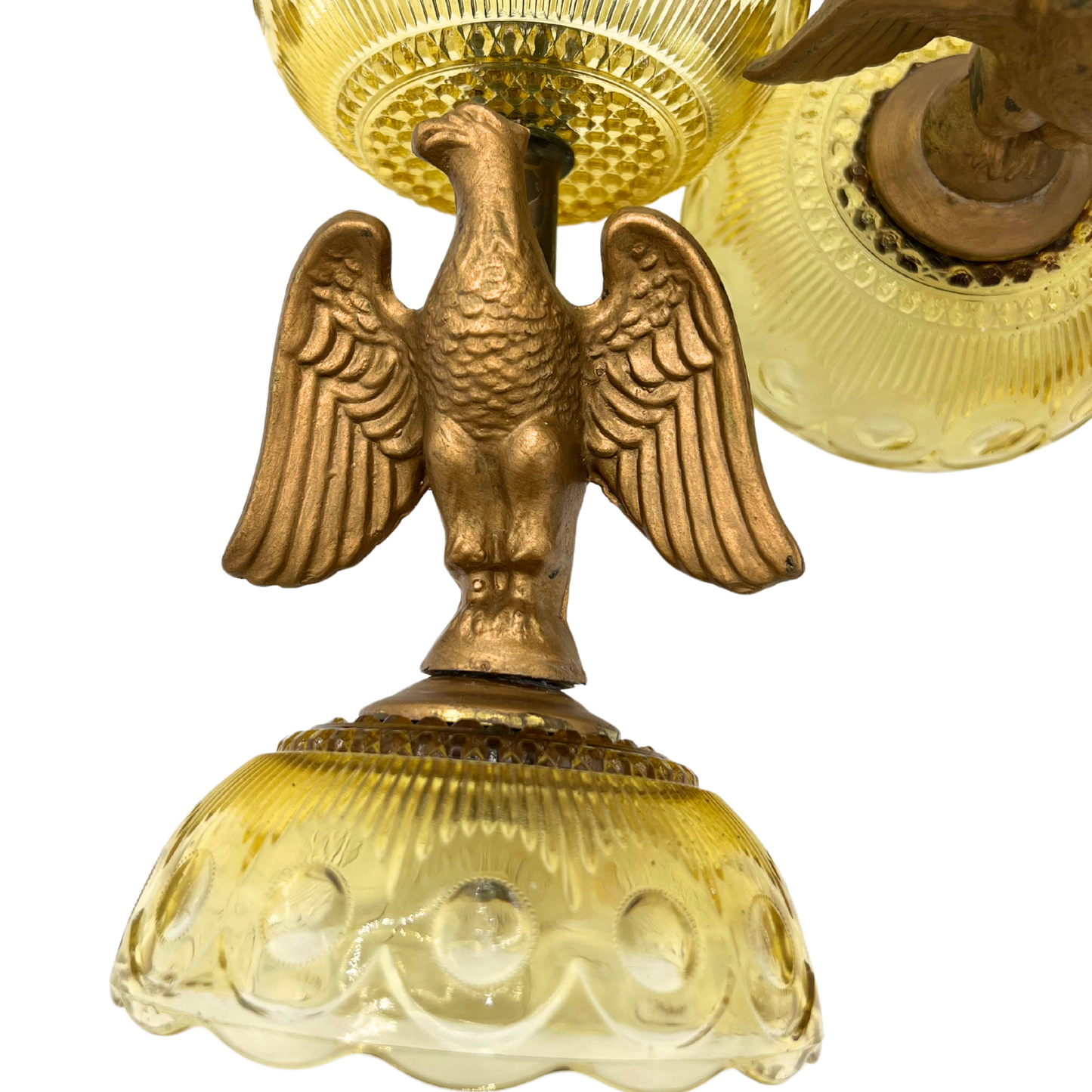 pair of mid-century amber glass eagle candlesticks