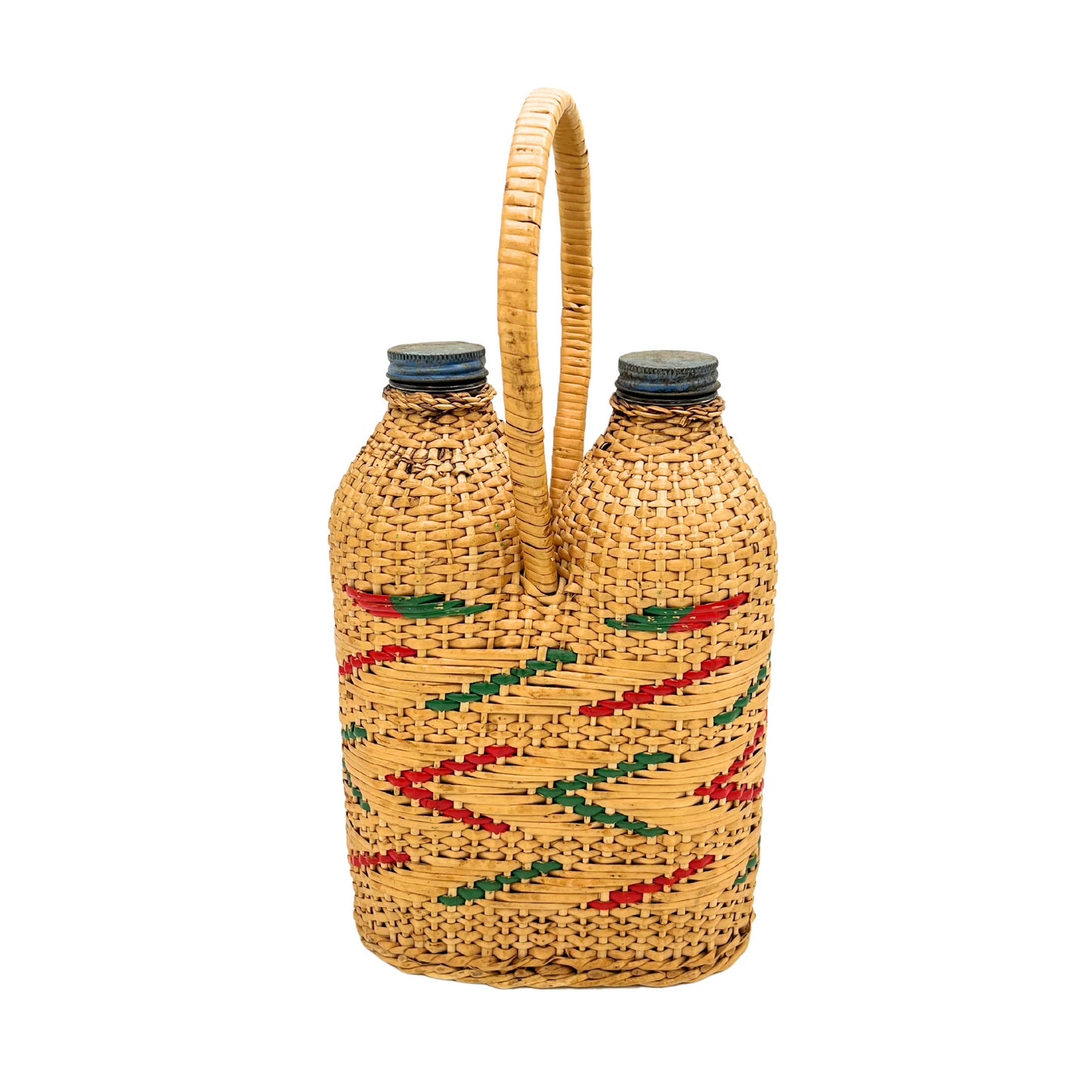 vintage double wicker wrapped bottles