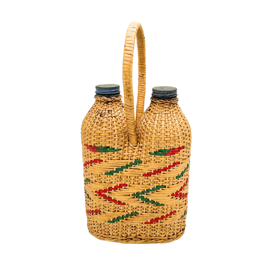 vintage double wicker wrapped bottles