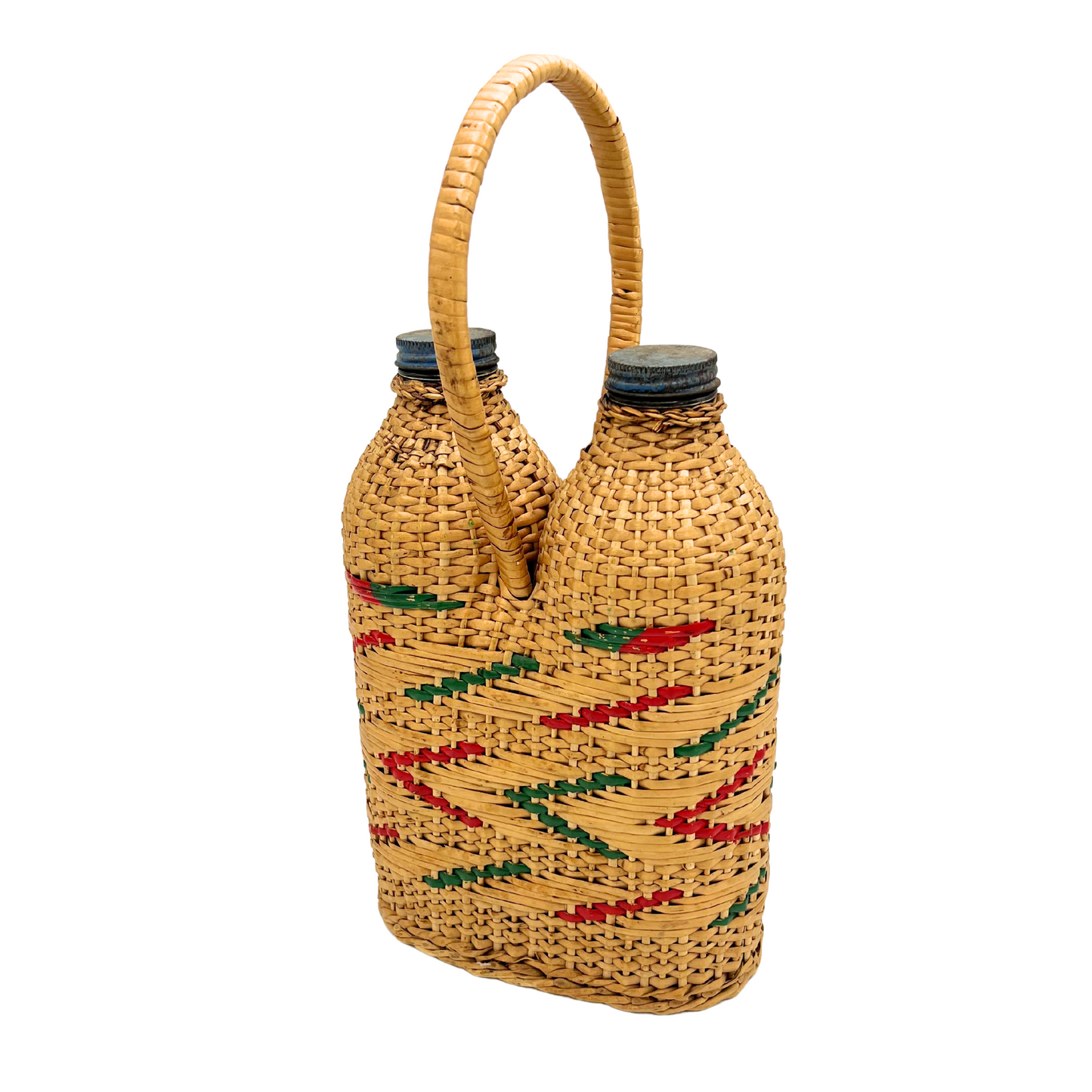 vintage double wicker wrapped bottles