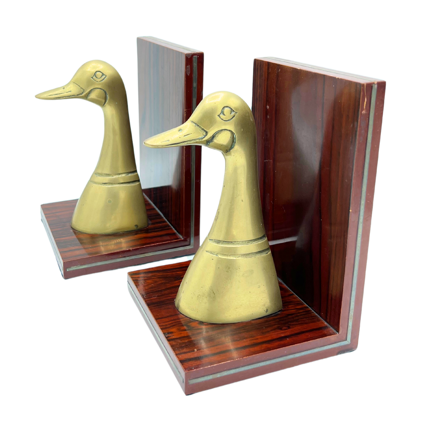 pair of vintage brass duck bookends