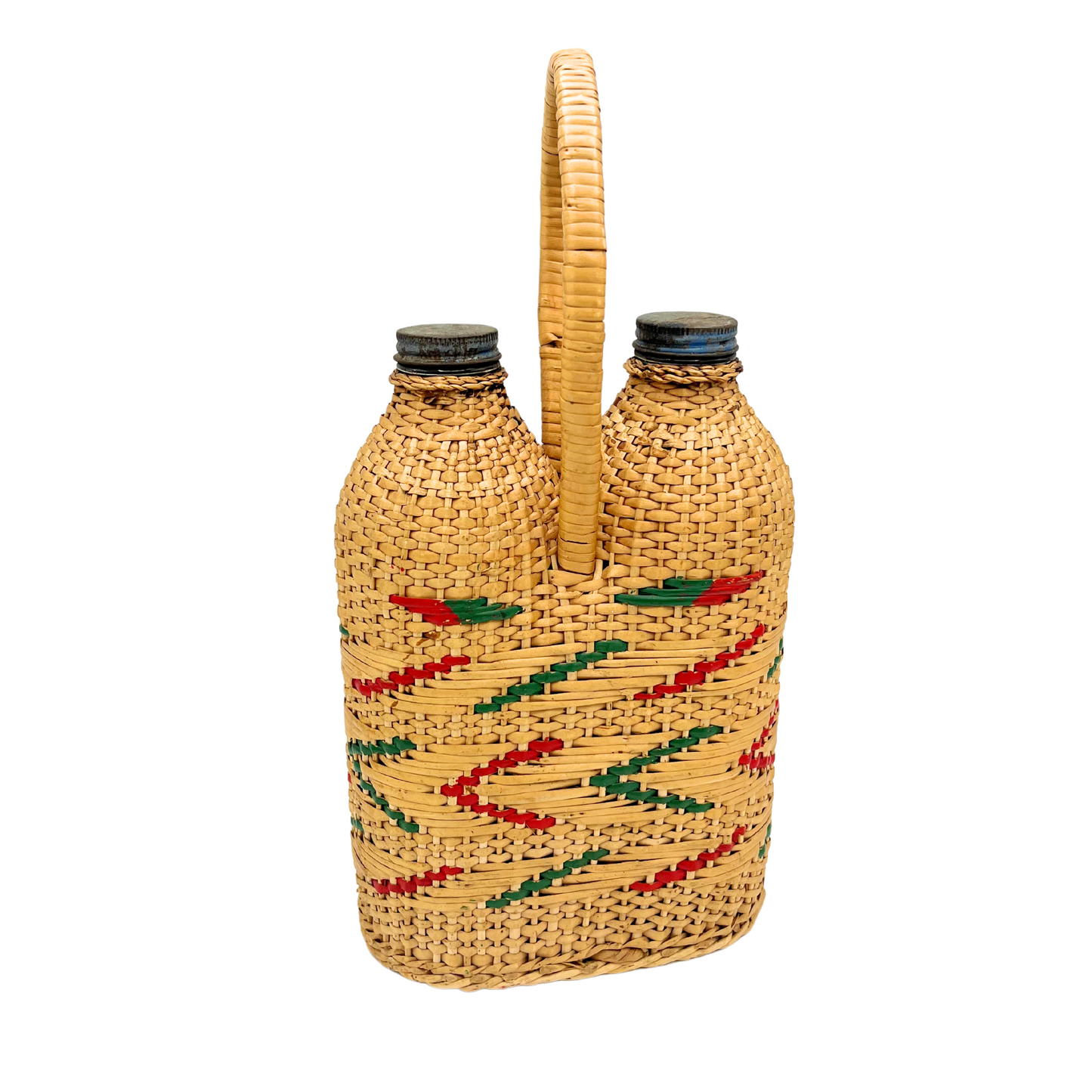 vintage double wicker wrapped bottles