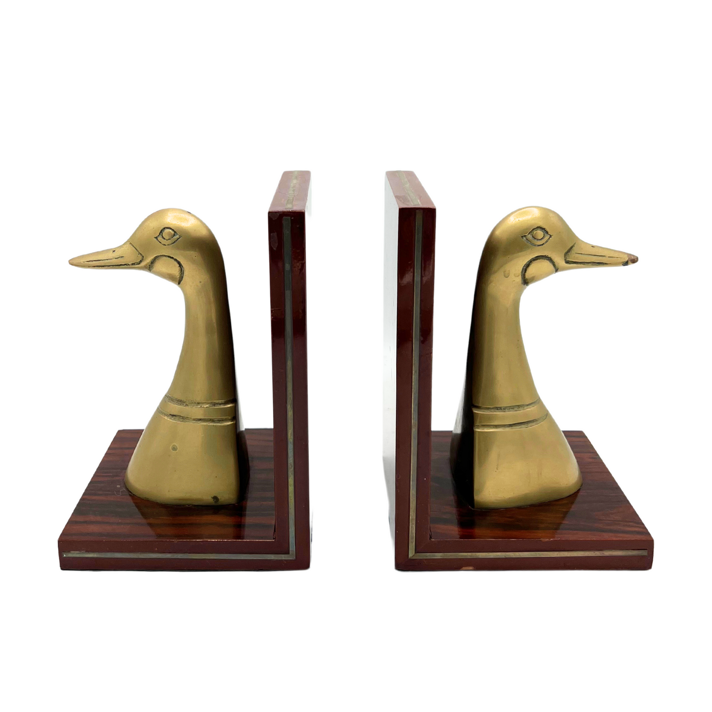 pair of vintage brass duck bookends