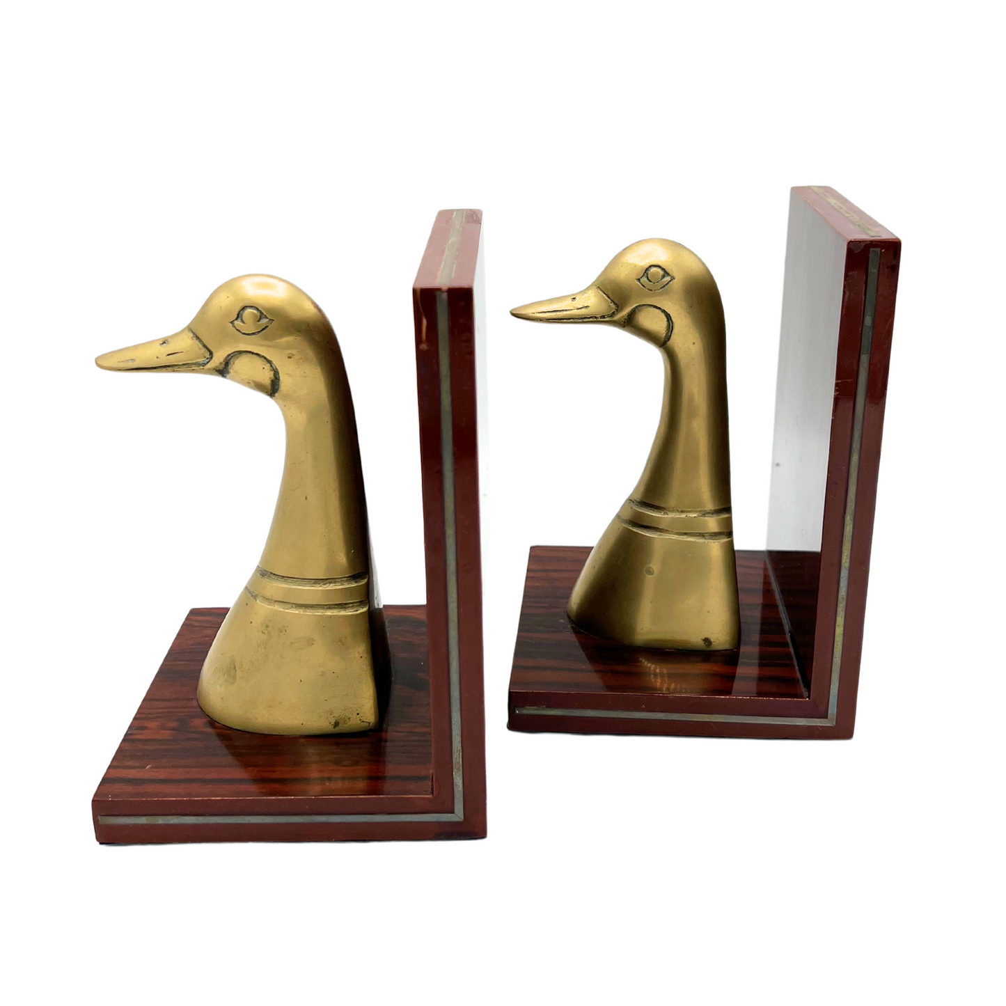 pair of vintage brass duck bookends