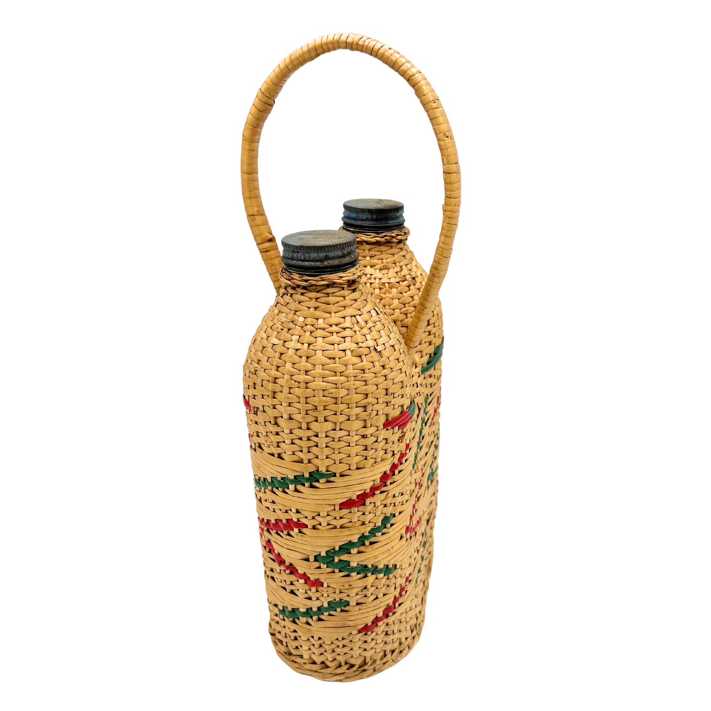 vintage double wicker wrapped bottles