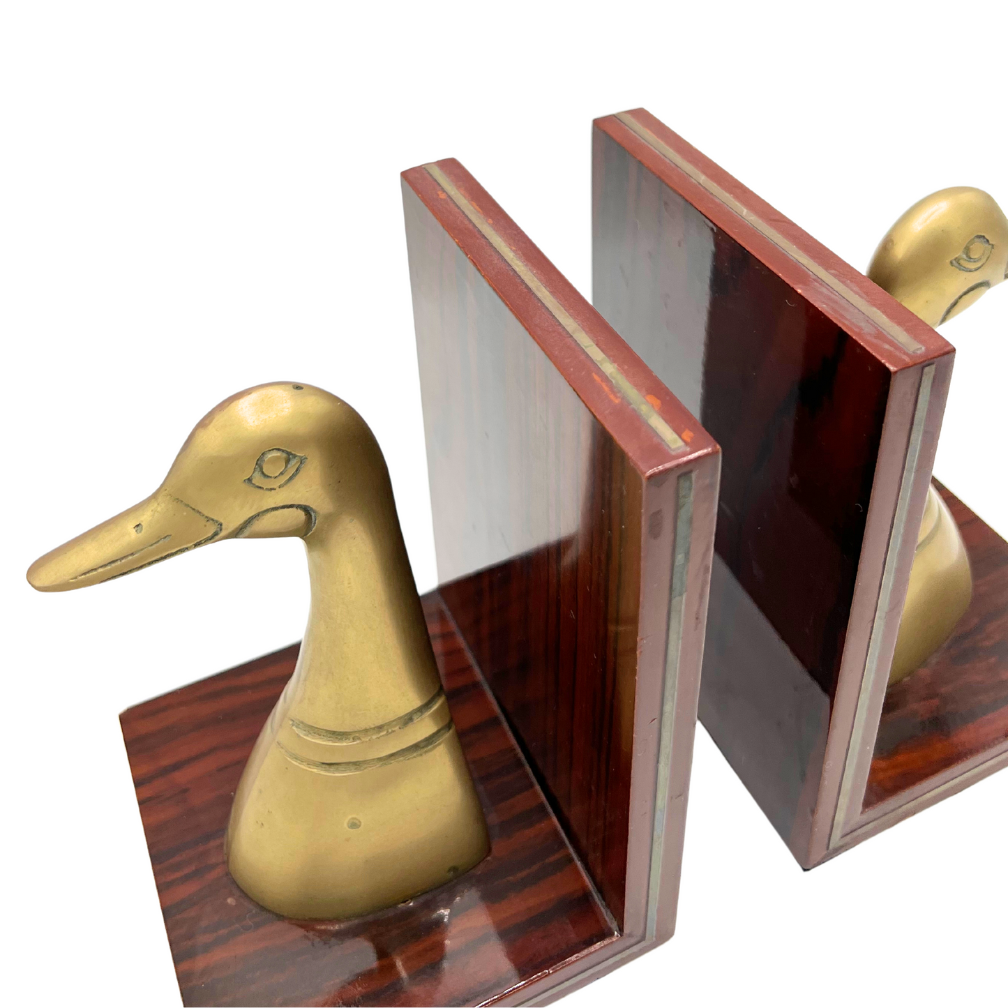 pair of vintage brass duck bookends