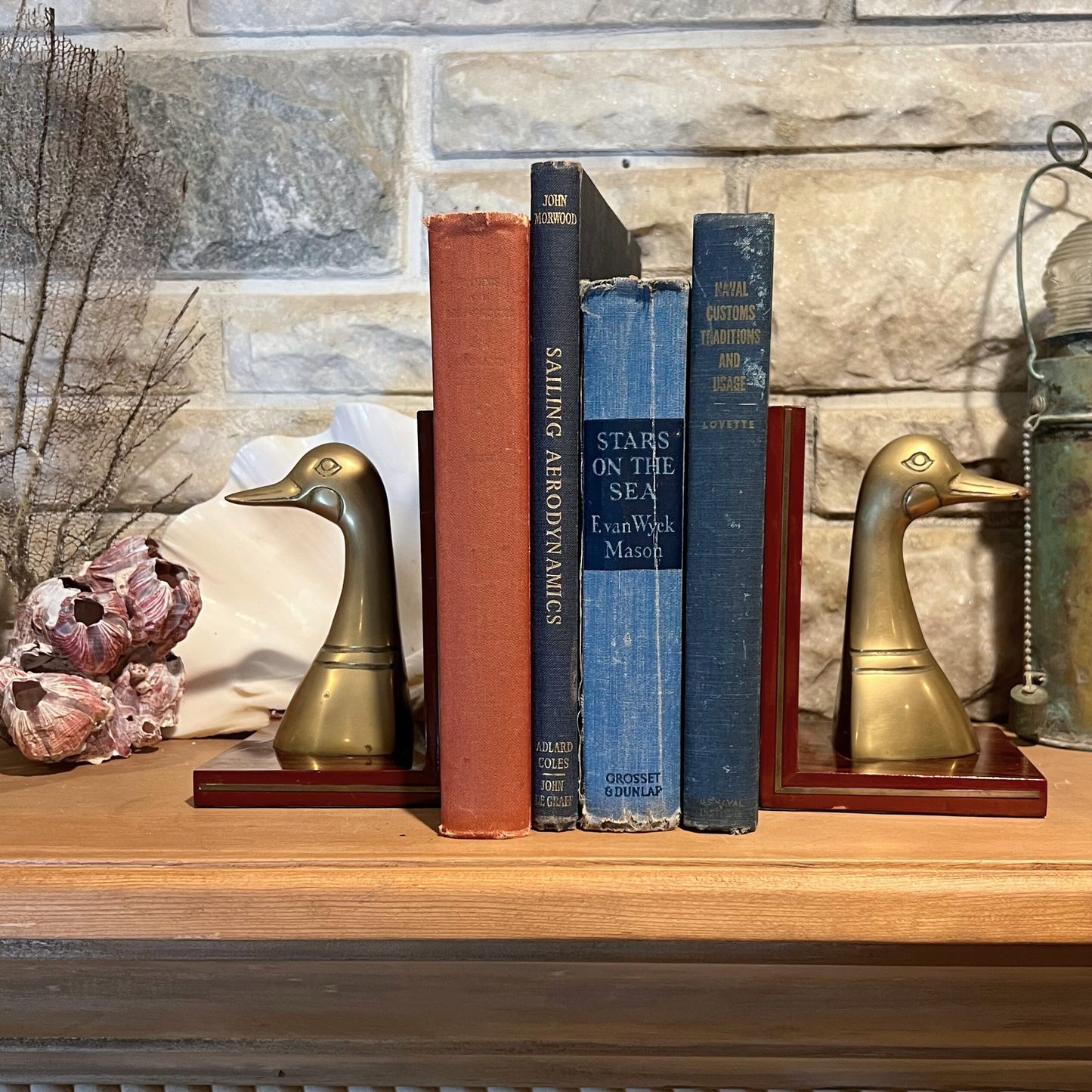 pair of vintage brass duck bookends