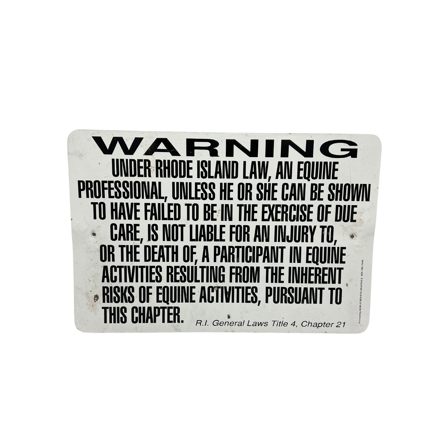 vintage Rhode Island equestrain law sign