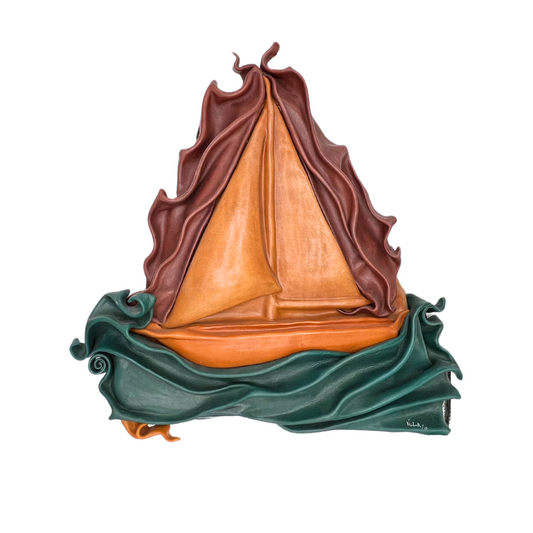 vintage leather sailboat wall hanging