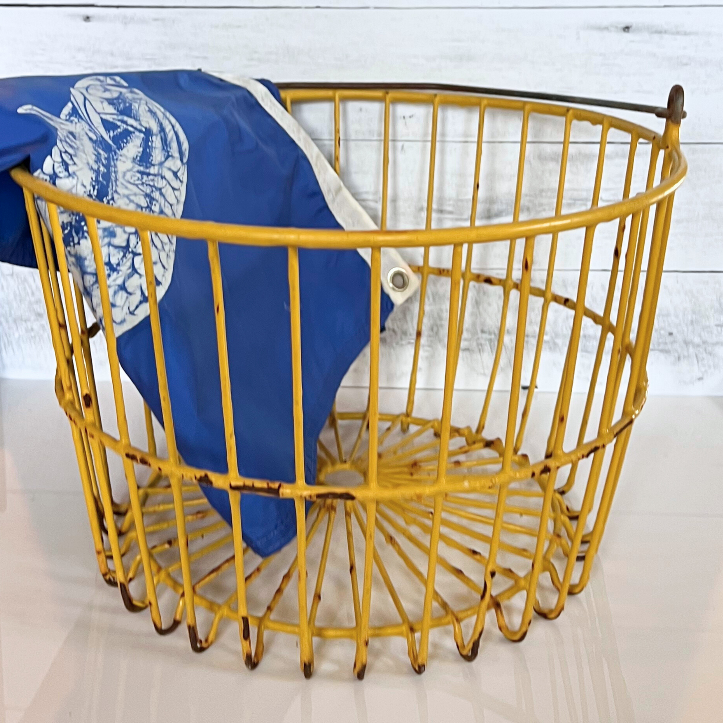 salvaged yellow clam basket