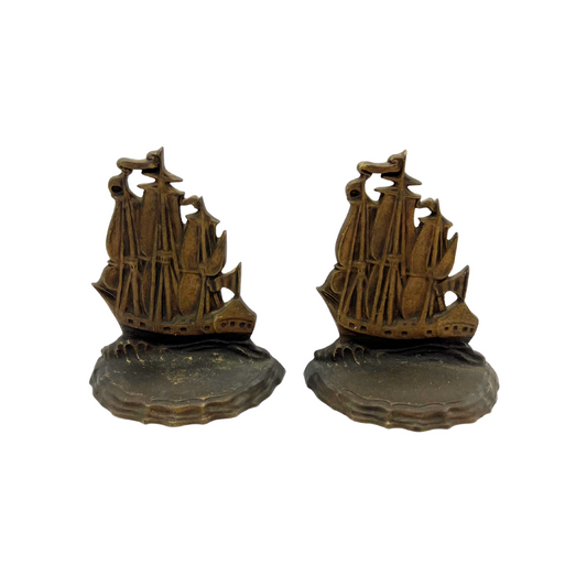 pair of vintage iron ship bookends
