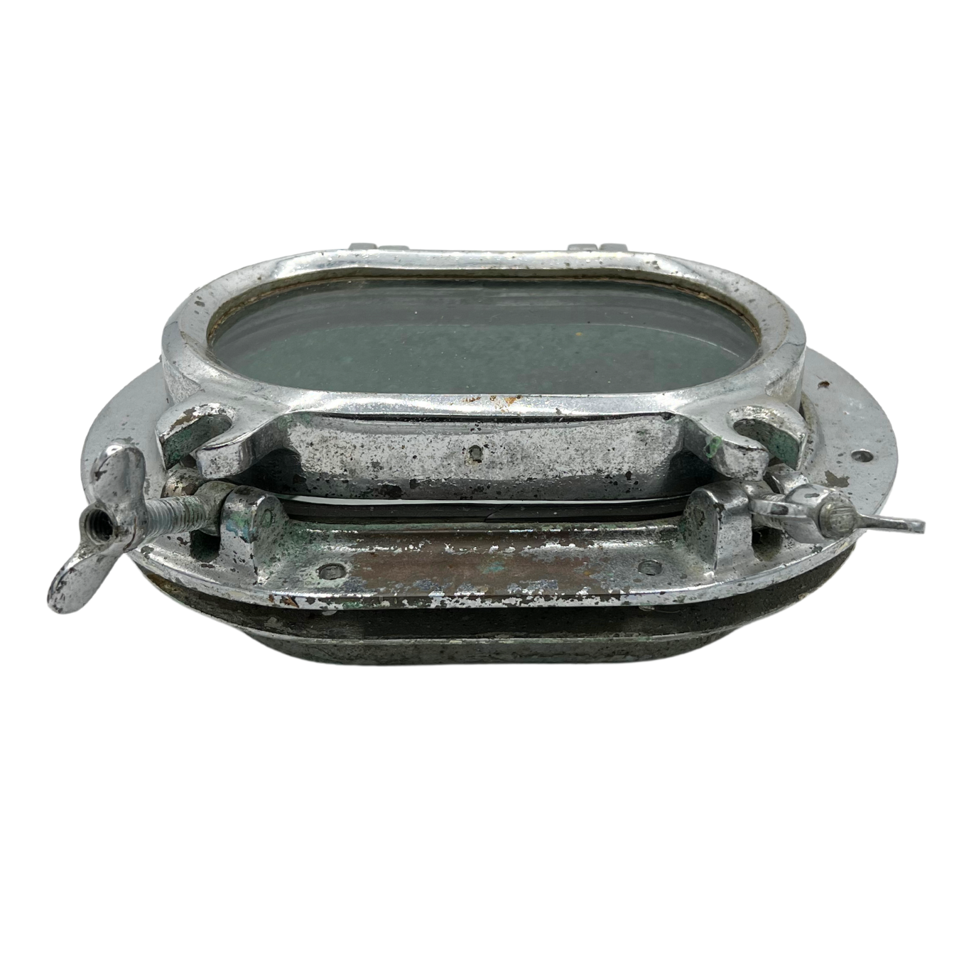 salvaged chrome covered brass oval porthole