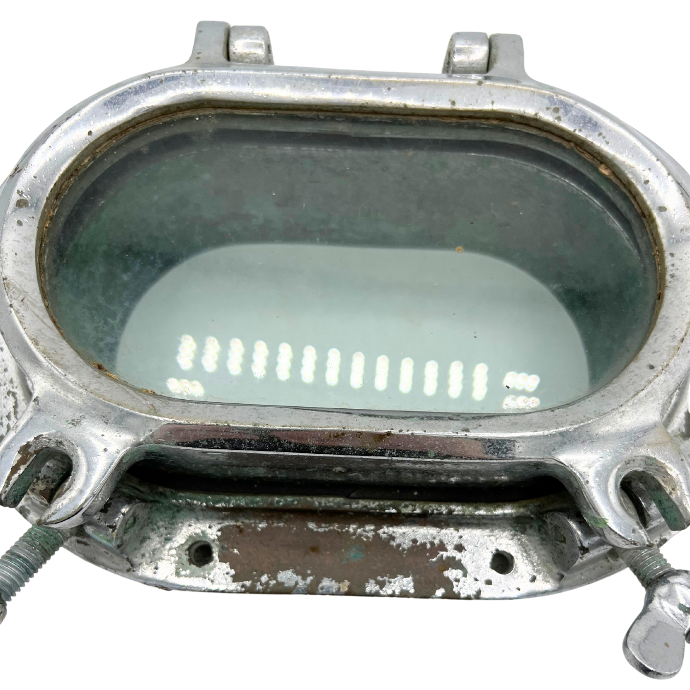salvaged chrome covered brass oval porthole