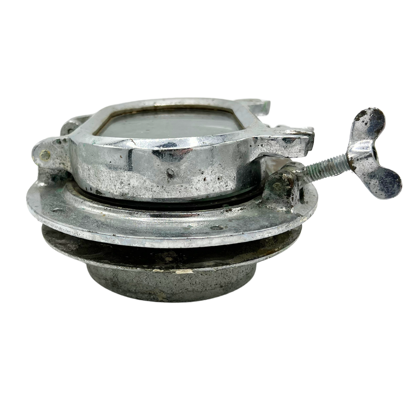 salvaged chrome covered brass oval porthole