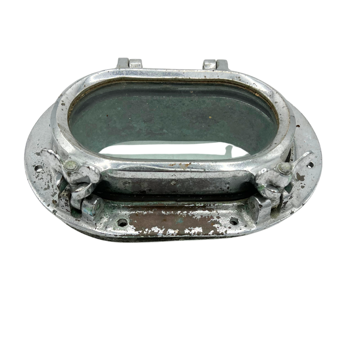 salvaged chrome covered brass oval porthole