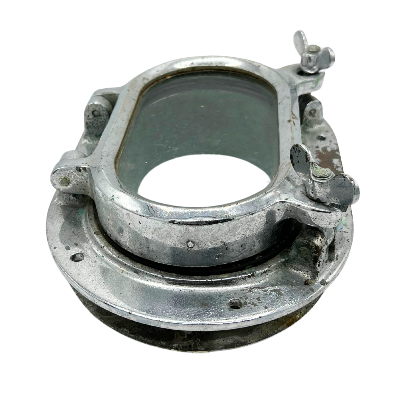 salvaged chrome covered brass oval porthole