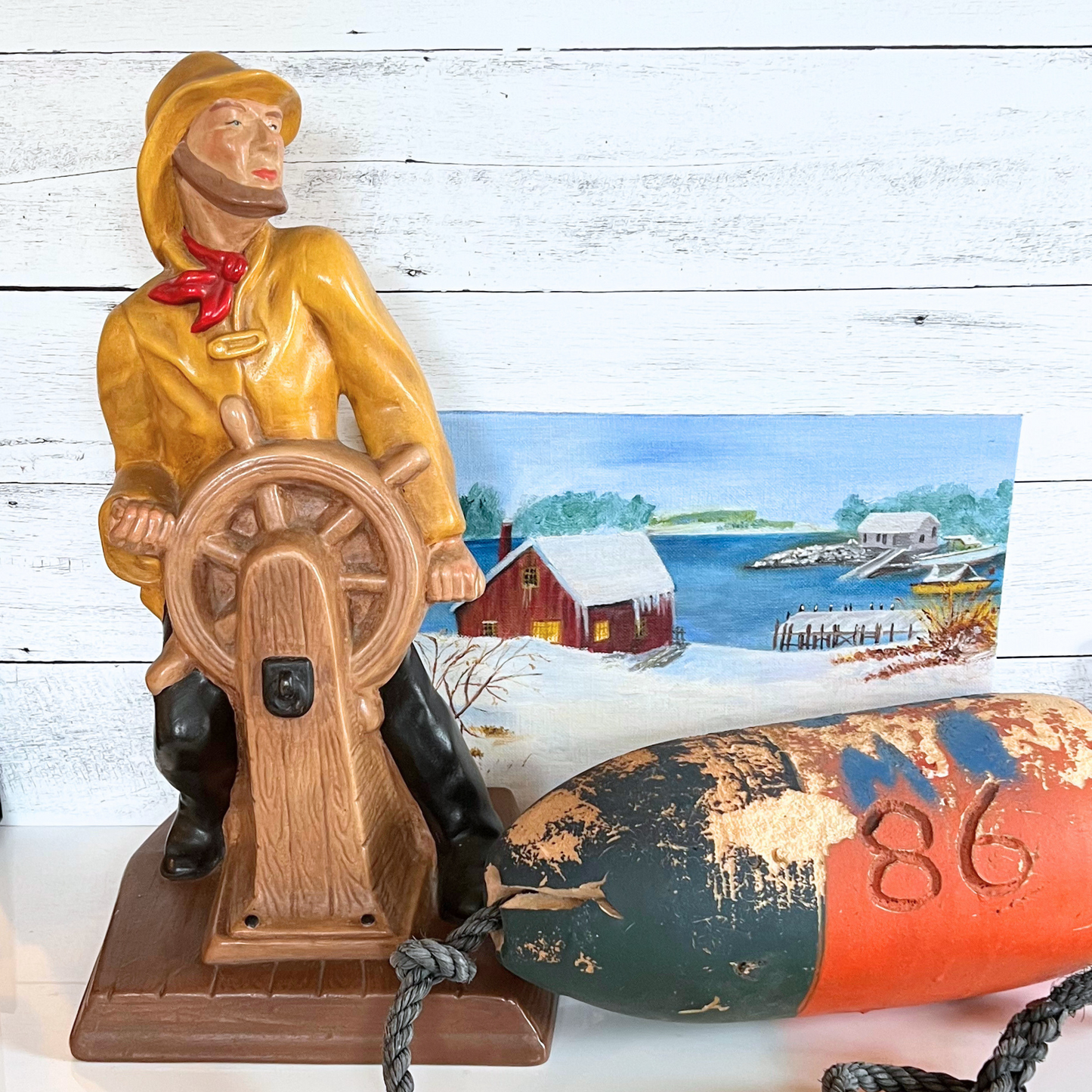 1980 winter seaside painting on board