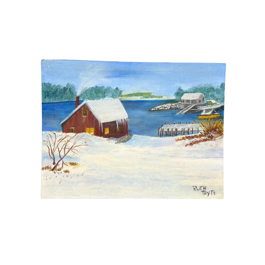 1980 winter seaside painting on board