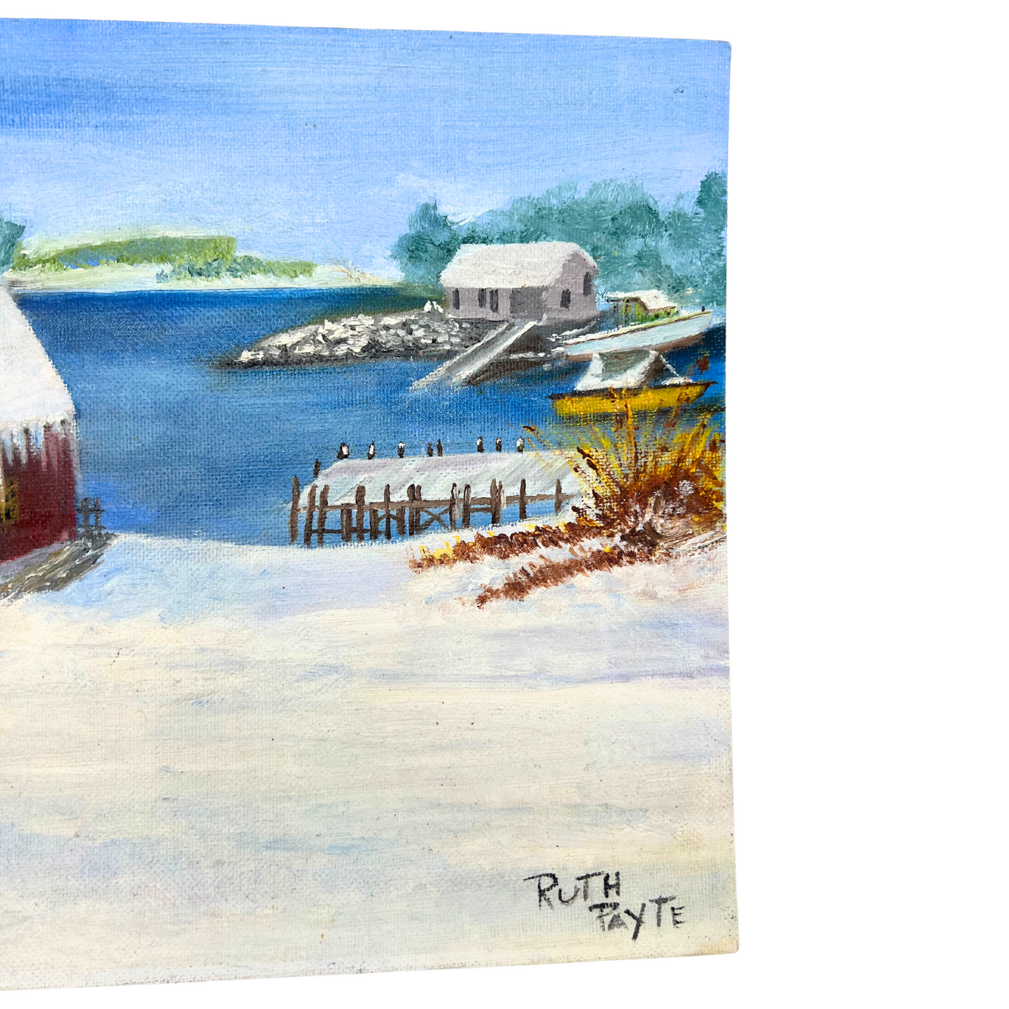 1980 winter seaside painting on board