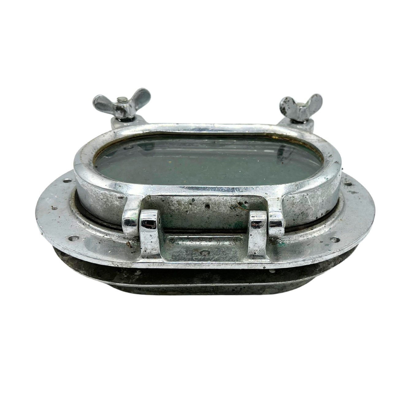 salvaged chrome covered brass oval porthole