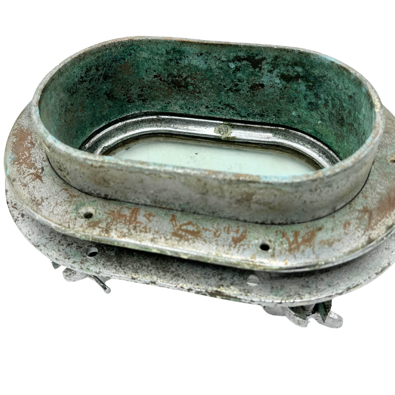 salvaged chrome covered brass oval porthole