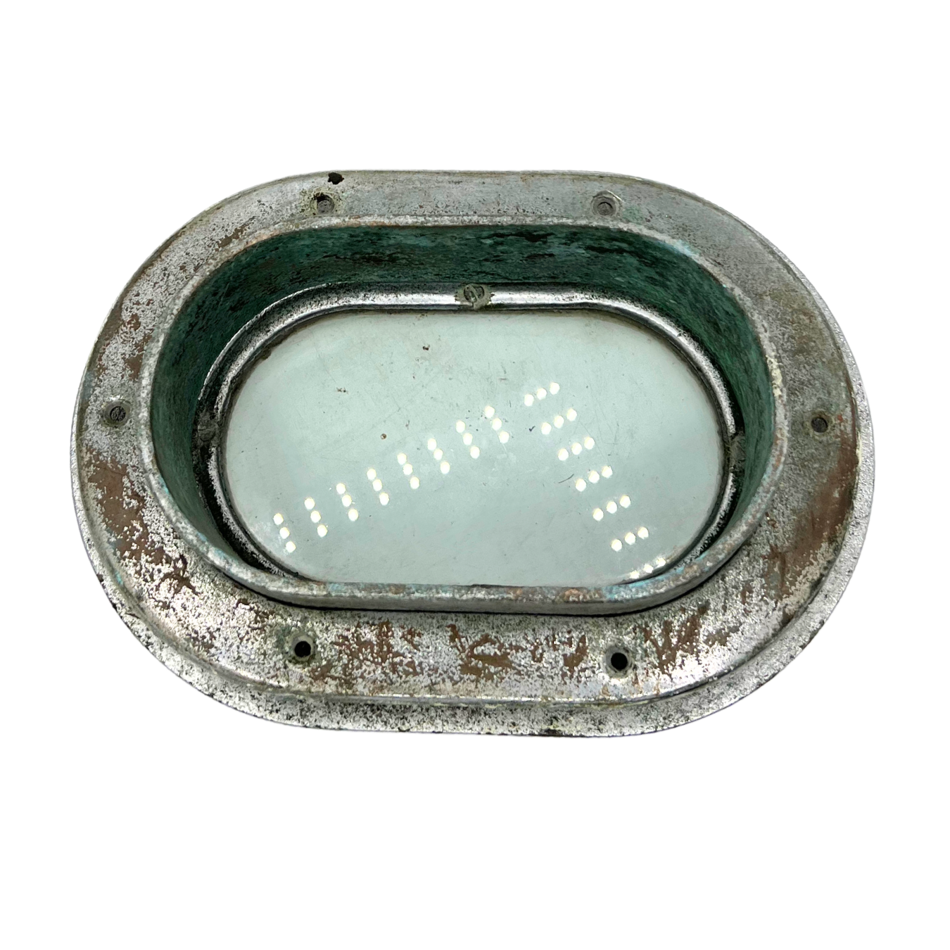 salvaged chrome covered brass oval porthole