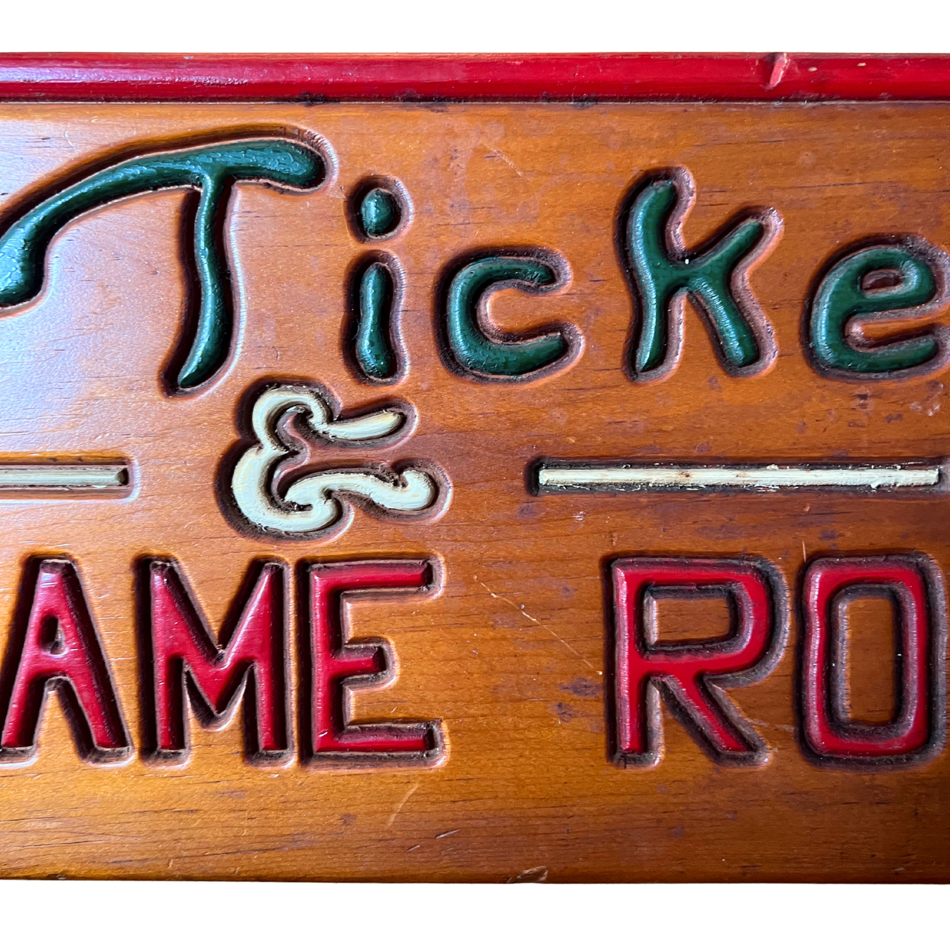 vintage wooden game room sign