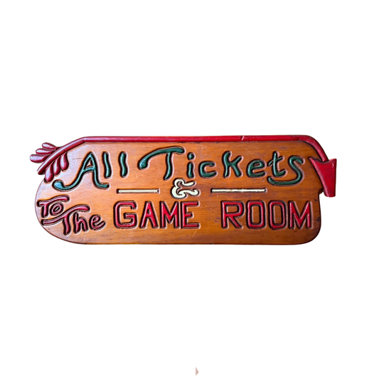 vintage wooden game room sign