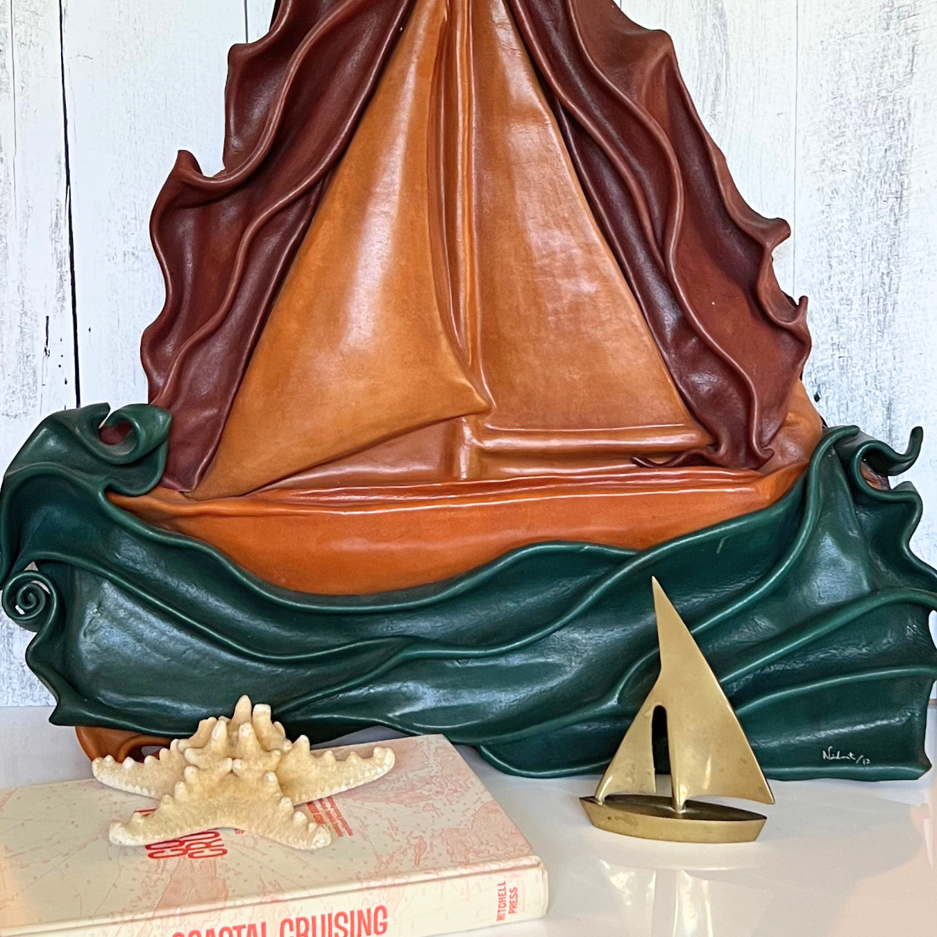 vintage leather sailboat wall hanging