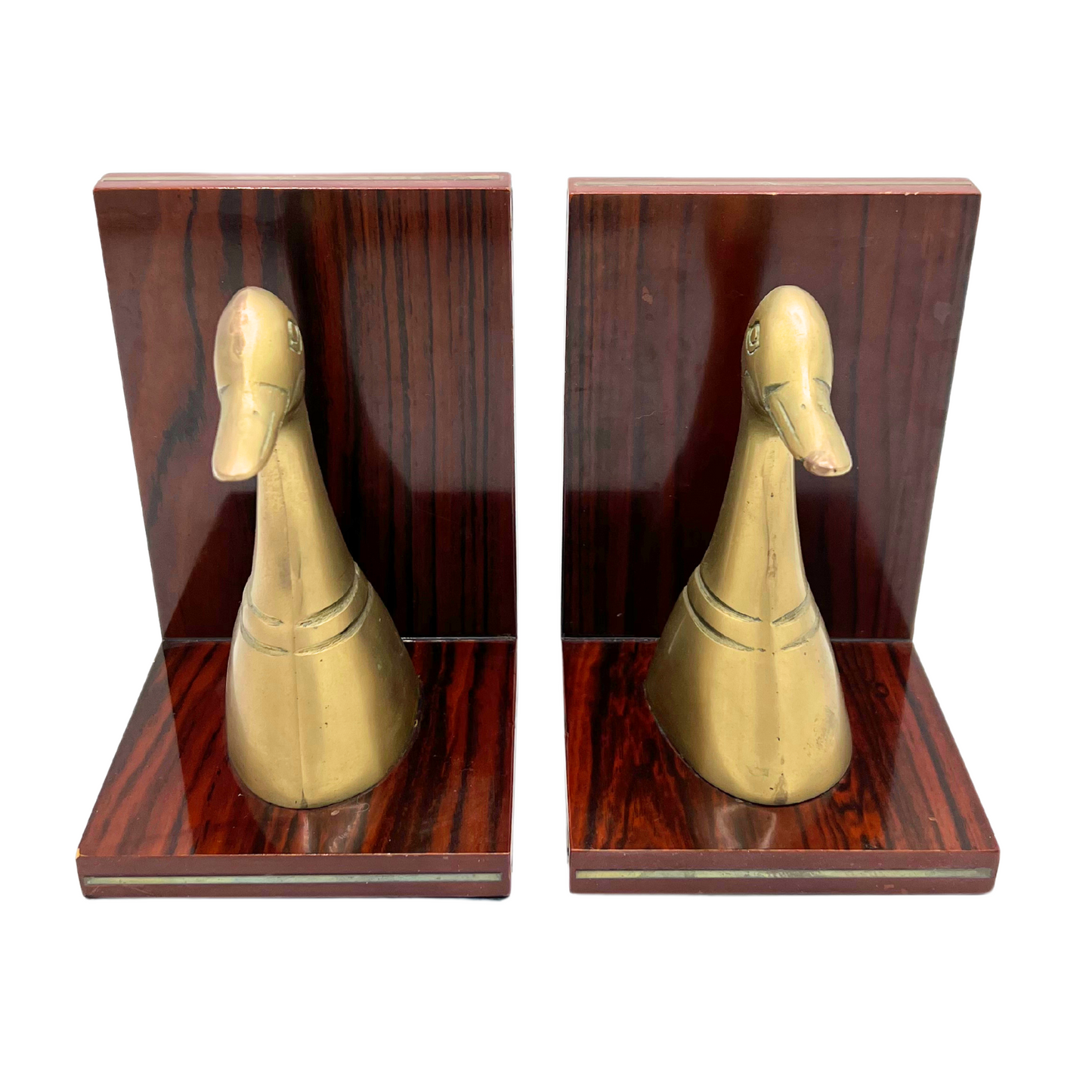 pair of vintage brass duck bookends