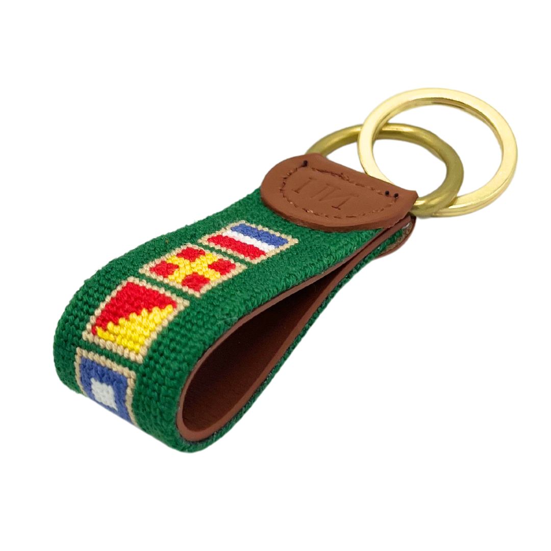 Newport flags needlepoint keychain (green)