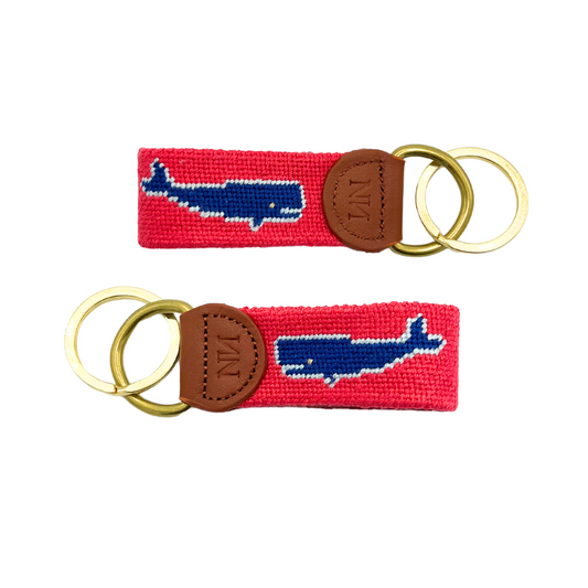 whale needlepoint keychain