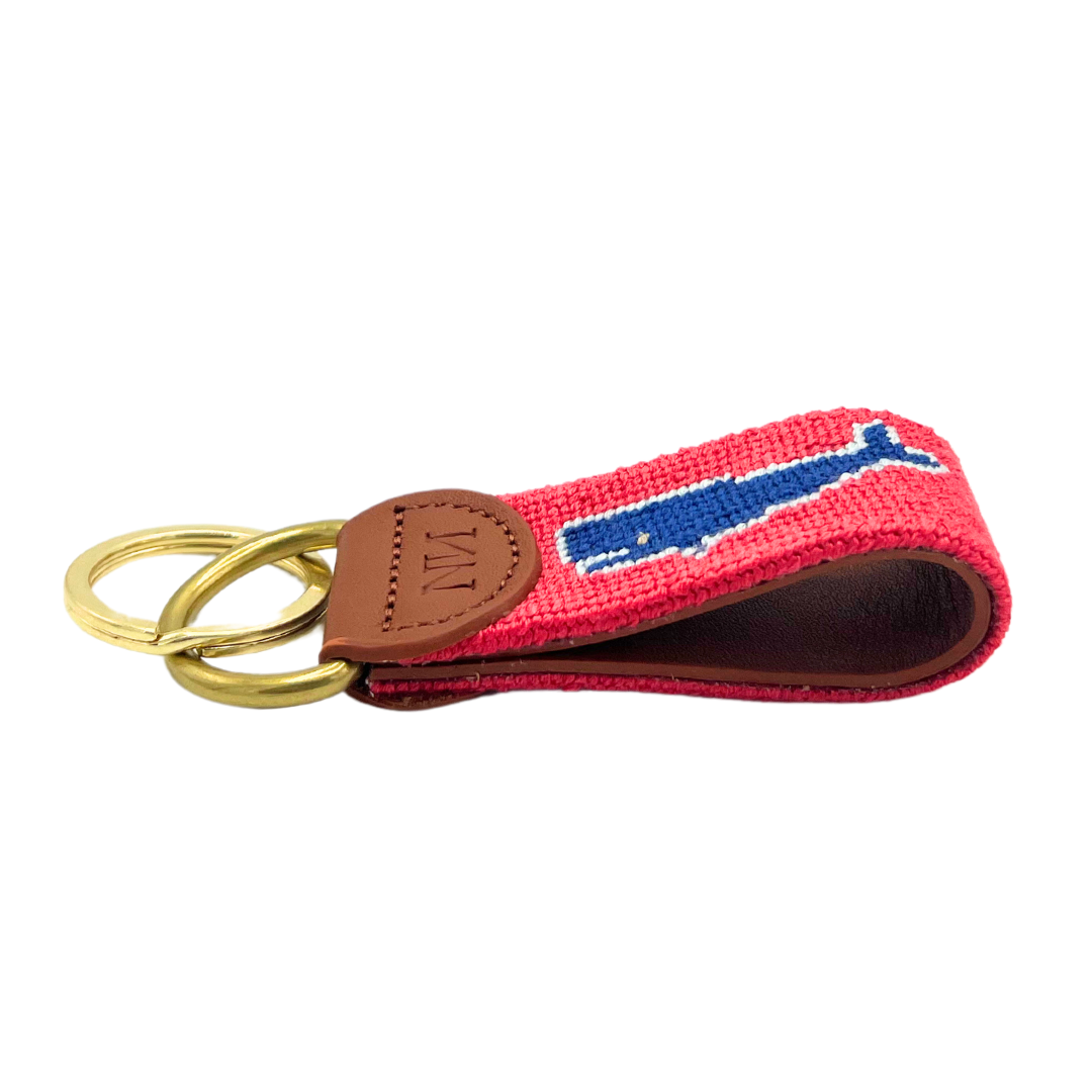 whale needlepoint keychain