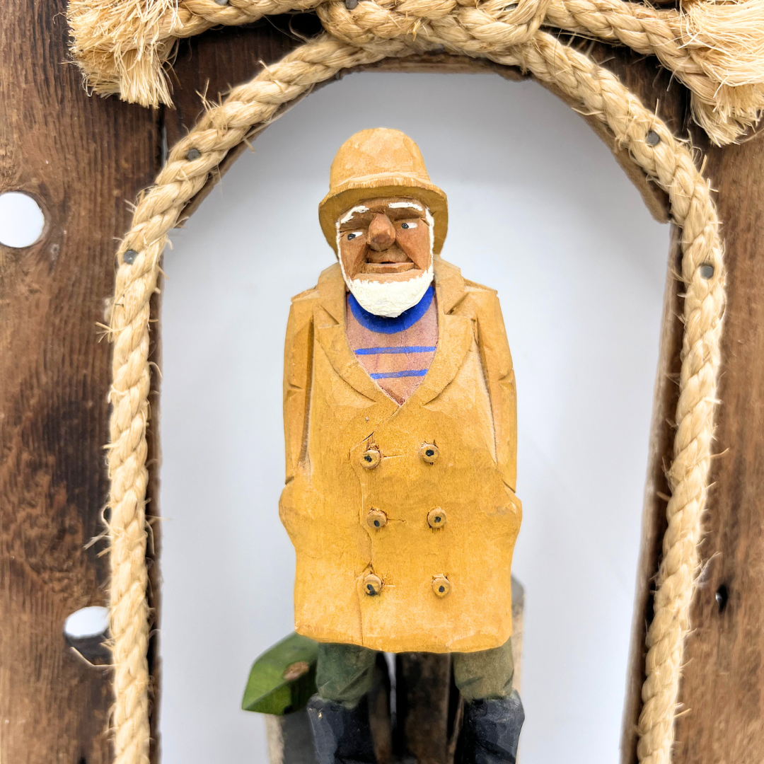 vintage wooden fisherman wall hanging