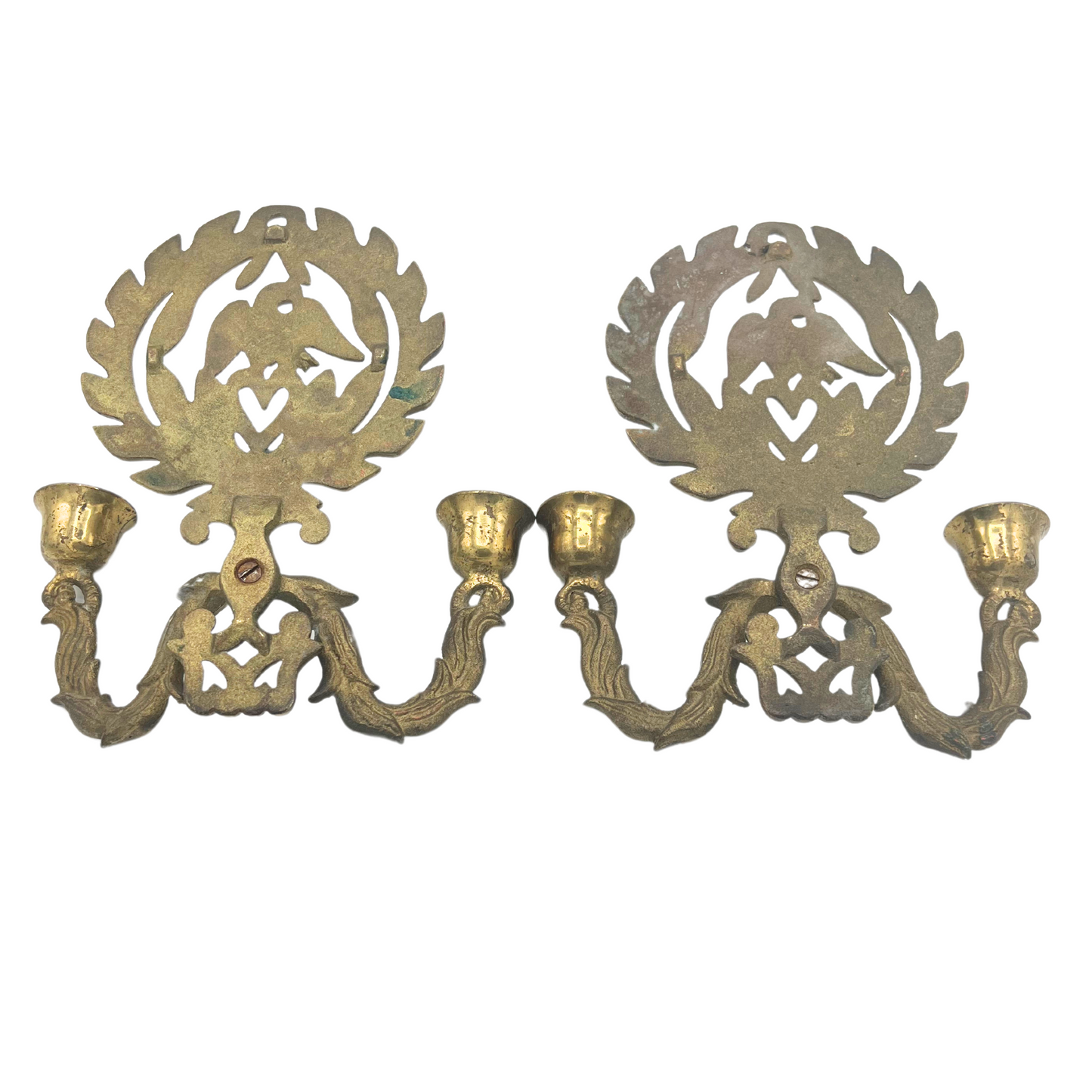 pair of vintage brass federal eagle candle sconces