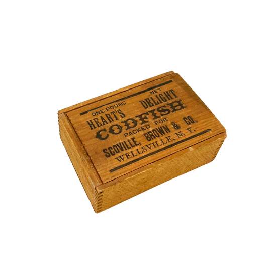 vintage wooden codfish box