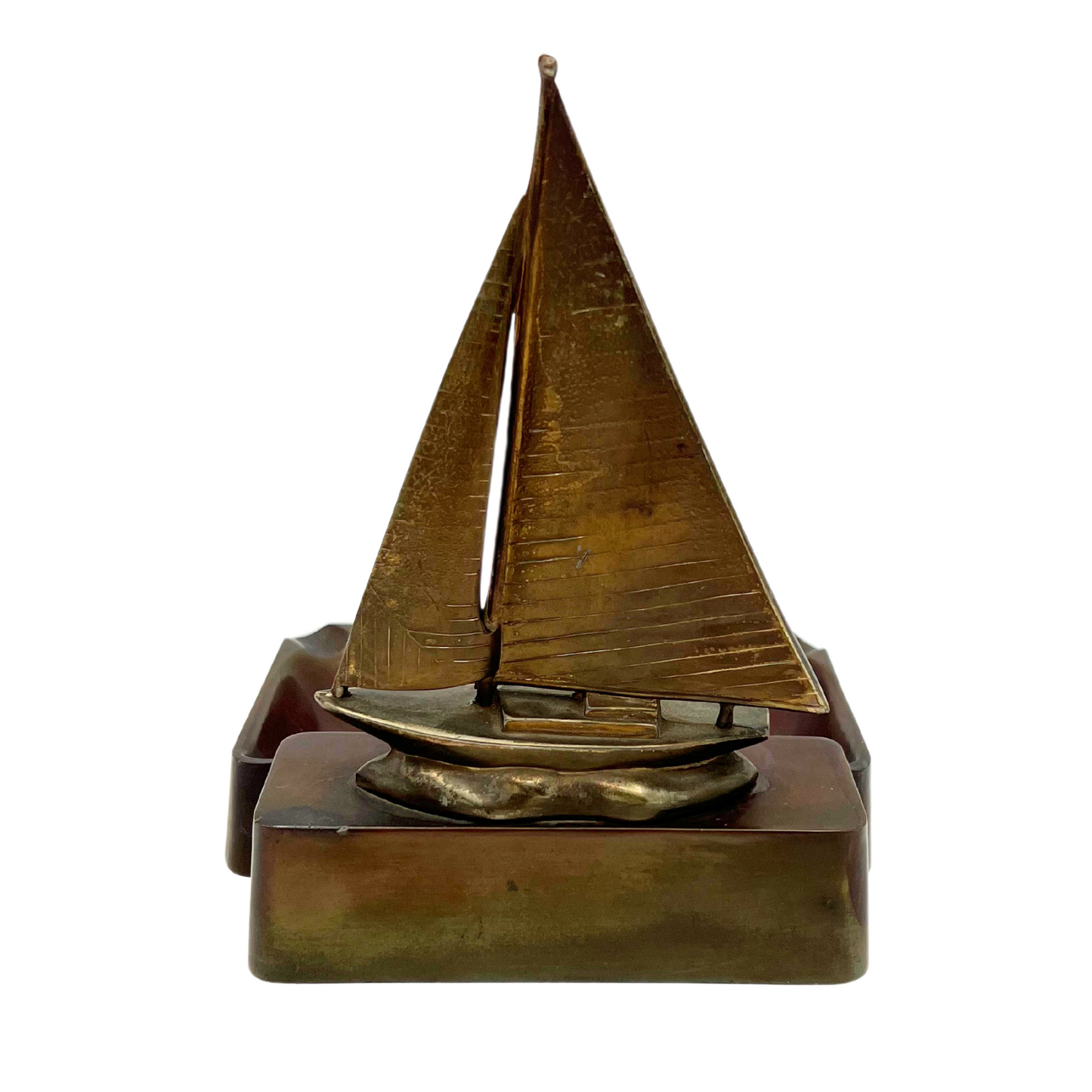 vintage bronze sailboat dish