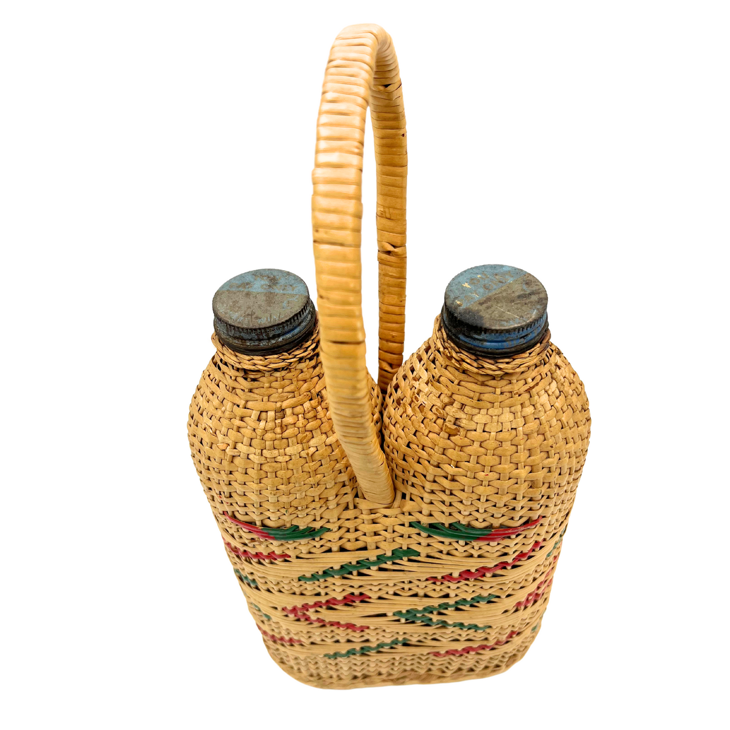 vintage double wicker wrapped bottles