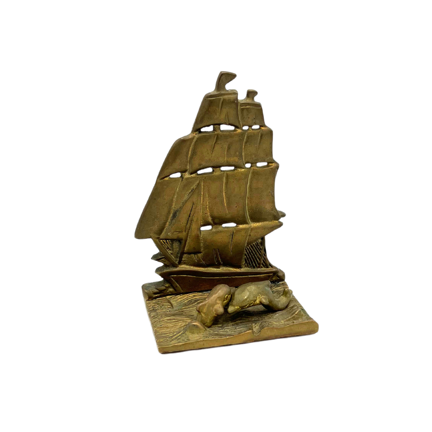 vintage brass ship bookend