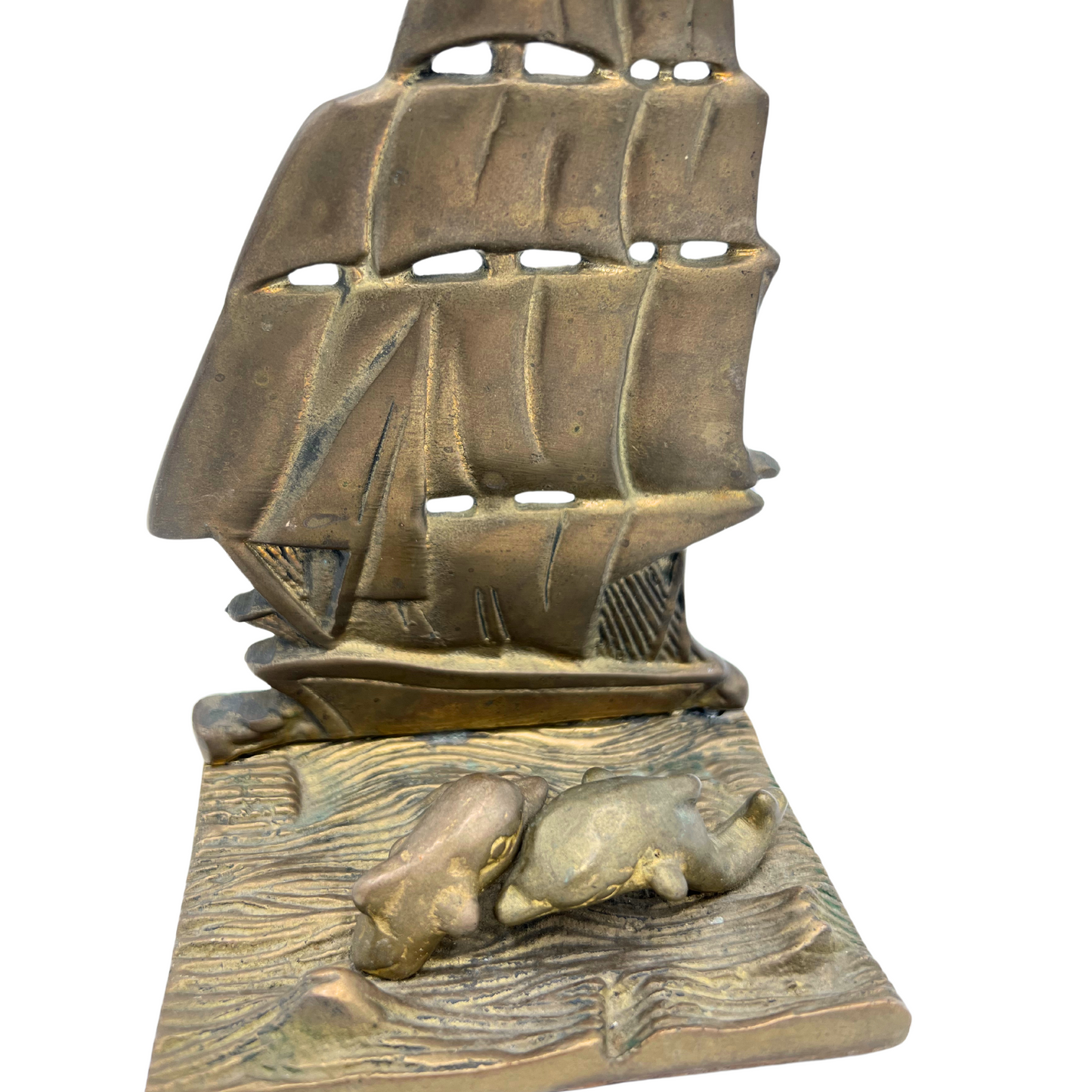 vintage brass ship bookend