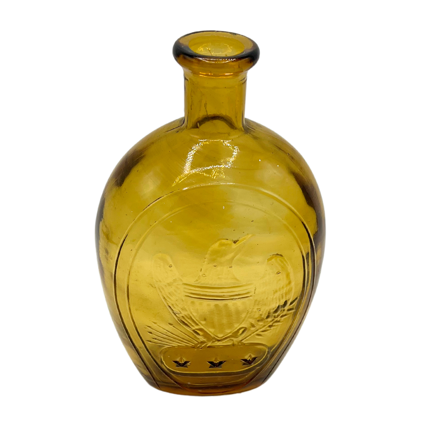 antique yellow glass eagle flask