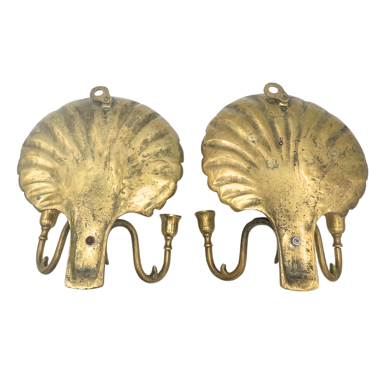 pair of vintage brass scallop sconces