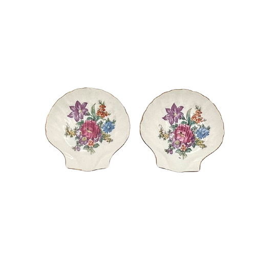 pair of vintage floral scallop dishes
