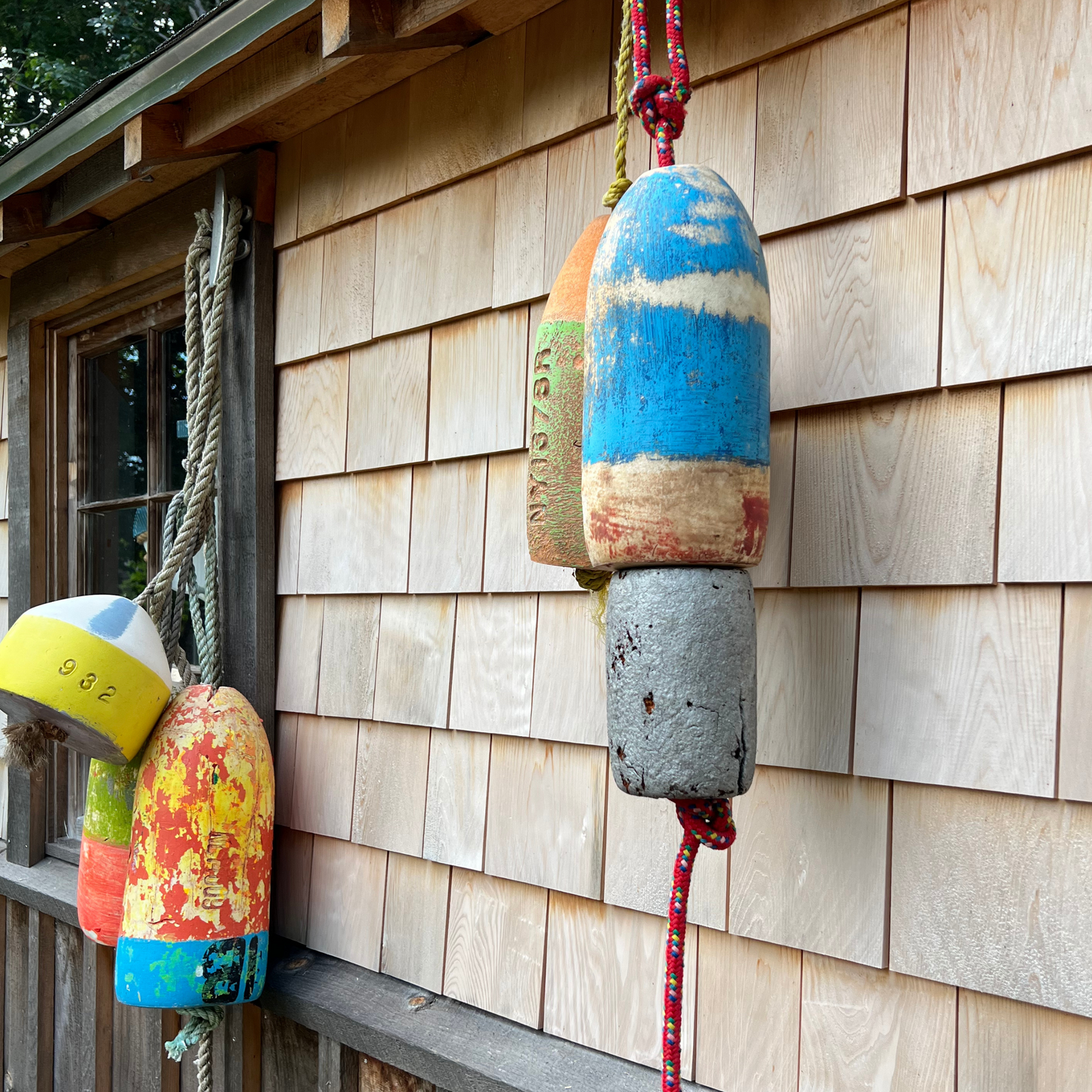 authentic salvaged double lobster buoy
