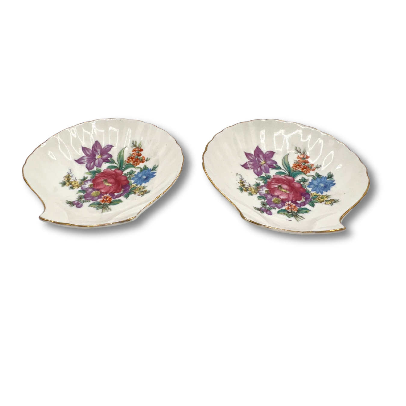pair of vintage floral scallop dishes