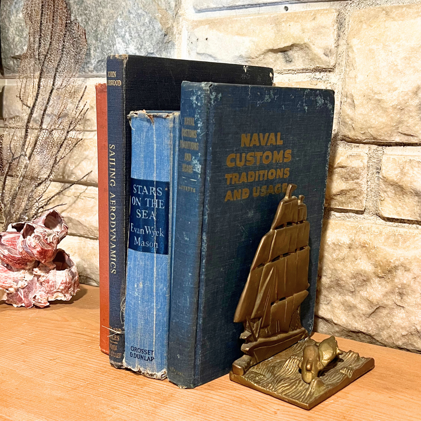 vintage brass ship bookend