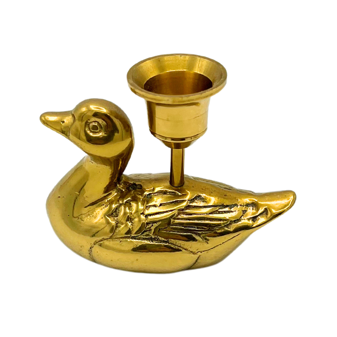 vintage brass duck candle holder