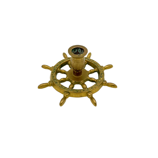 vintage brass ships wheel candlestick