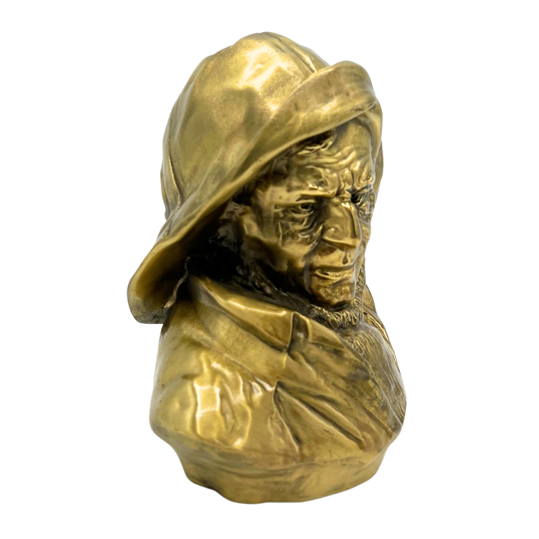 vintage brass fisherman bust