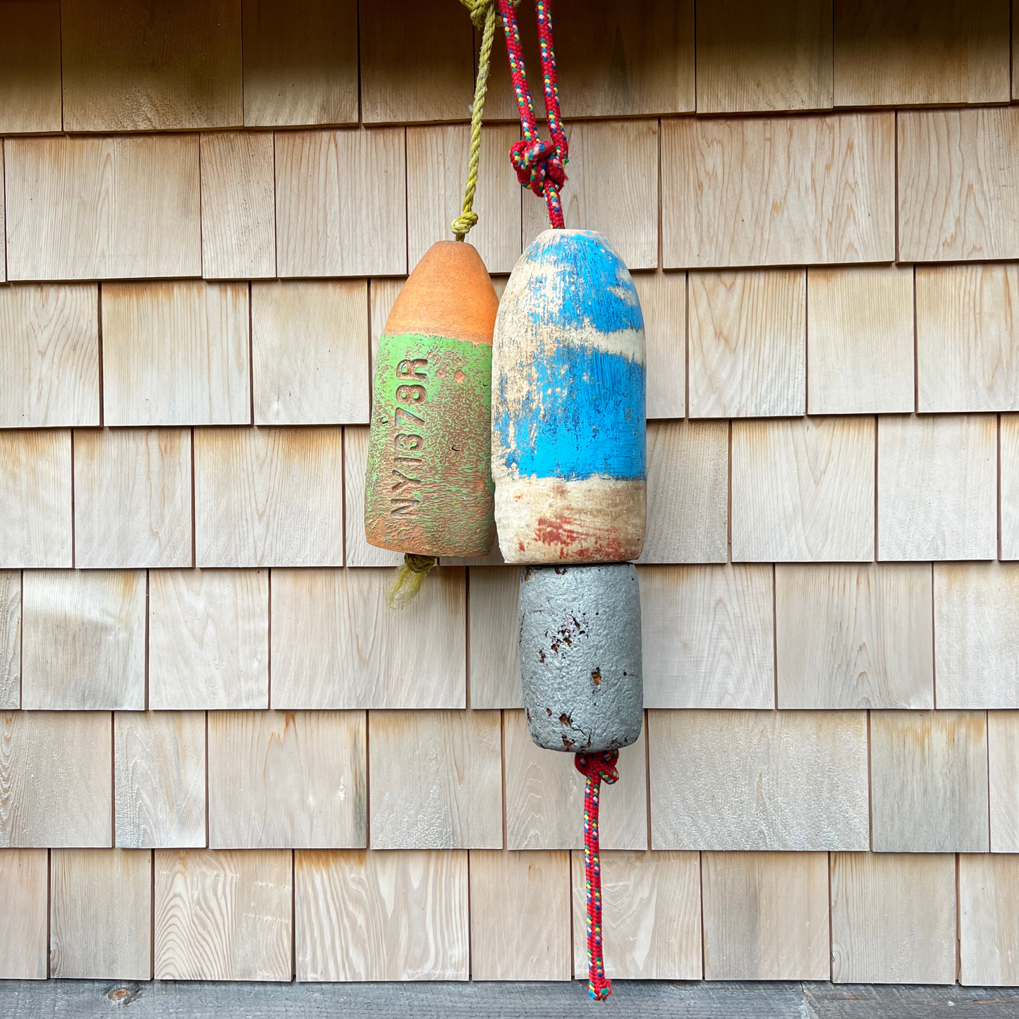 authentic salvaged double lobster buoy